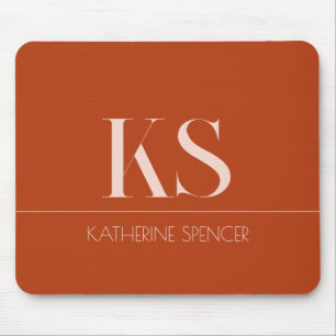 Elegant Terracotta Name and Monogram Mousepad