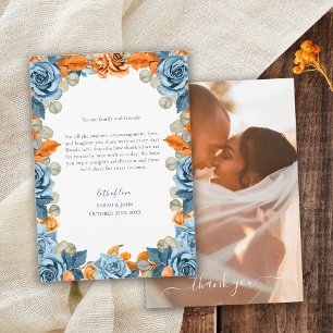 Elegant Terracotta Navy And Rust Wedding Photo Thank You Card