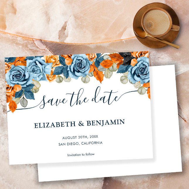 Elegant Terracotta Navy Blue And Rust  Wedding Save The Date (Creator Uploaded)