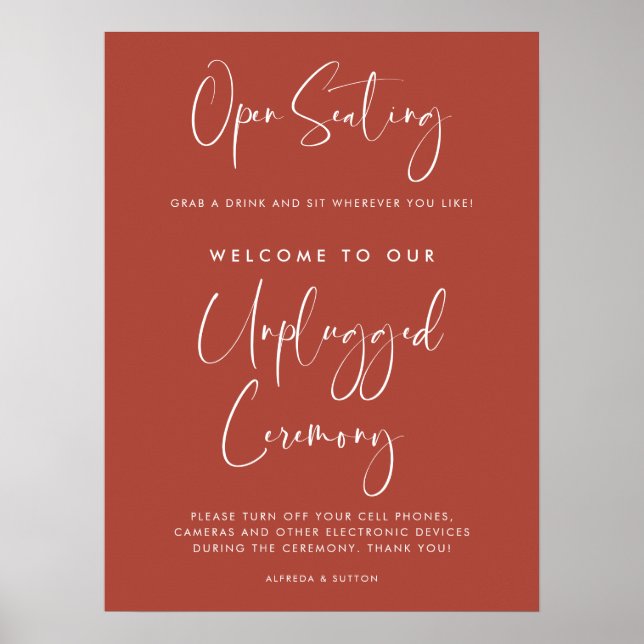 Elegant Terracotta Open seating Unplugged ceremony Poster (Front)