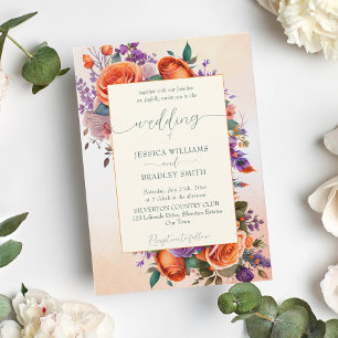 Elegant terracotta orange purple flowers template