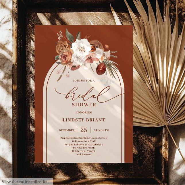 Elegant Terracotta Pampas Grass Floral Bridal   Invitation (Elegant Terracotta Pampas Grass Floral Bridal Shower)