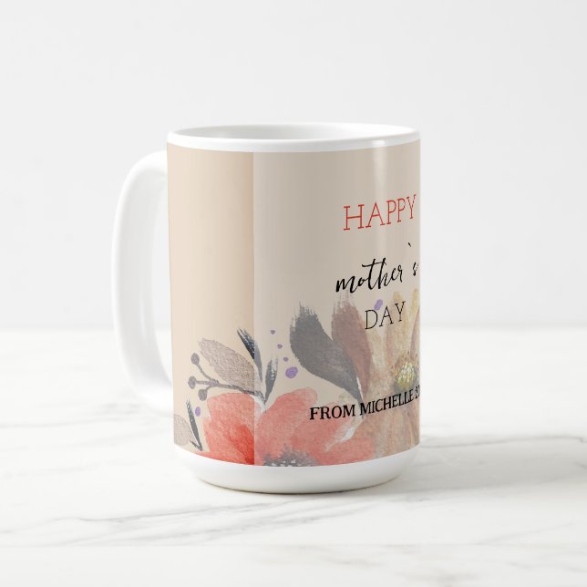 Elegant Terracotta Pastel Watercolor Floral  Coffee Mug (Front Left)