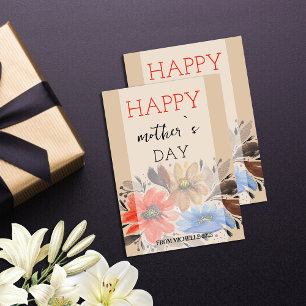 Elegant Terracotta Pastel Watercolor Floral  Holiday Card