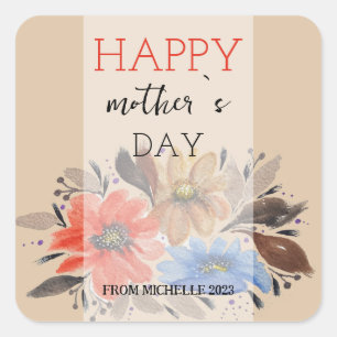 Elegant Terracotta Pastel Watercolor Floral Square Sticker