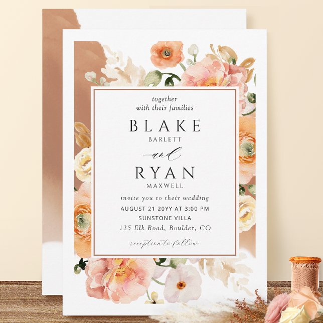 Elegant Terracotta, Peach, Blush Botanical Wedding Invitation (Creator Uploaded)