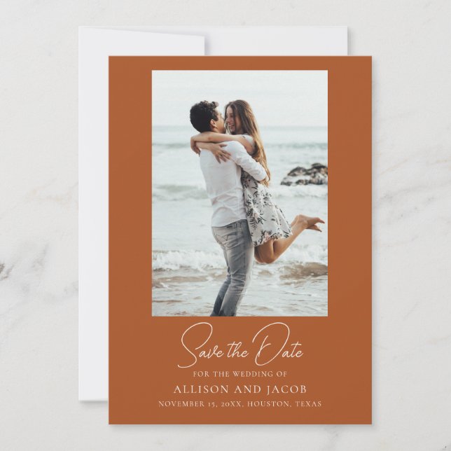Elegant Terracotta Photo Wedding Save The Date (Front)