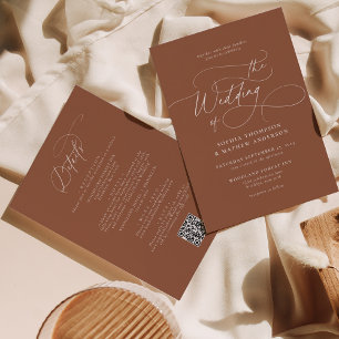 Elegant Terracotta QR Code All in one Wedding Invitation