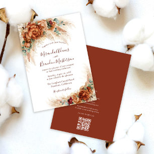 Elegant Terracotta QR Code Floral Boho Wedding Invitation