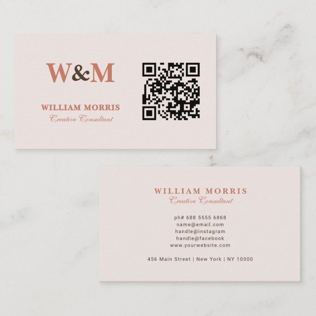 Elegant Terracotta QR Code Logo Template Business Card (Front/Back)