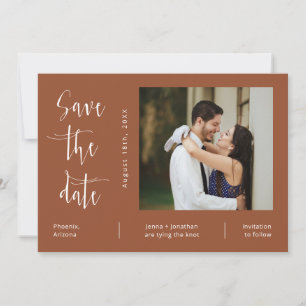 Elegant Terracotta QR Code Photo Save the Date Invitation