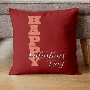 Elegant Terracotta Red Velvet Happy Valentines Day Cushion