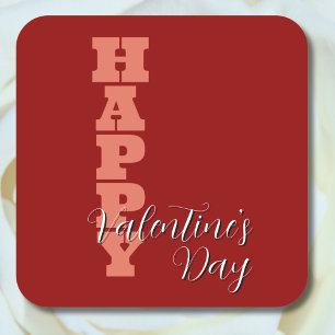 Elegant Terracotta Red Velvet Happy Valentines Day Square Sticker