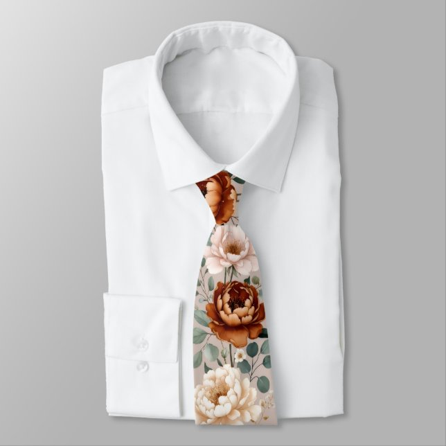 Elegant Terracotta Rose  Tie (Tied)