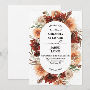 Elegant Terracotta Round Frame Floral Wedding Invitation