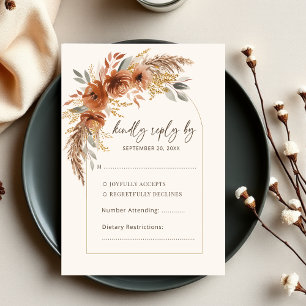 Elegant Terracotta Rustic Fall Floral Wedding  RSVP Card