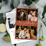 Elegant Terracotta Script 3 Photo Collage Wedding Thank You Card<br><div class="desc">Modern, Ivory Elegant "Love and Thanks" Script Wedding 3 Photo Collage Thank You Card. Stylish wedding thank you card template featuring (3) three photo on the front and (1) one photo on the back. With the text "Love and thanks" script in a cursive swirly hand lettered typography swash-tail font in...</div>