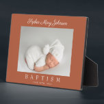 Elegant Terracotta Script Baptism Photo Plaque<br><div class="desc">Personalised Elegant Terracotta Script Baptism Photo Plaque Display.</div>