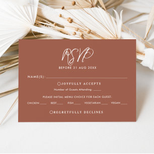 Elegant Terracotta Script Fall Wedding RSVP Card 