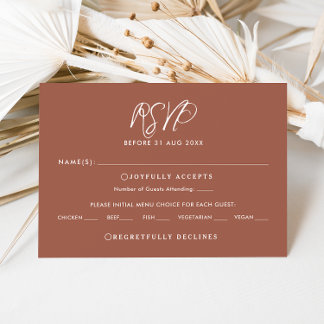 Elegant Terracotta Script Fall Wedding RSVP Card 