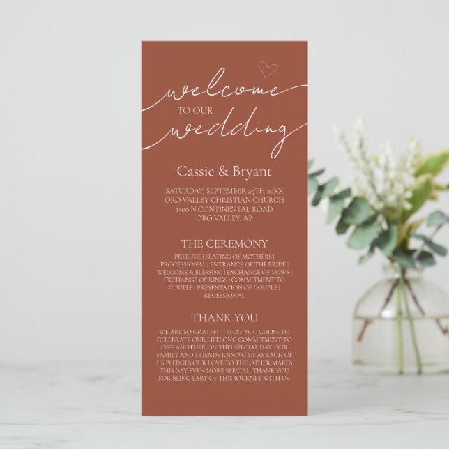 Elegant Terracotta Script Modern Wedding Program (Standing Front)