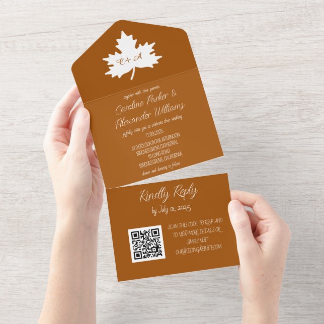 Elegant Terracotta Script RSVP Minimalist QR Code  All In One Invitation (Tearaway)