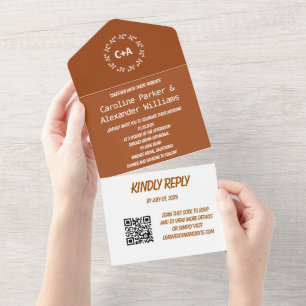 Elegant Terracotta Script RSVP Photo QR Code All In One Invitation