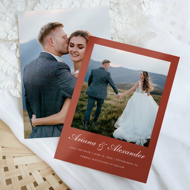 Elegant Terracotta Script Two Photo Wedding Save The Date (Creator Uploaded)