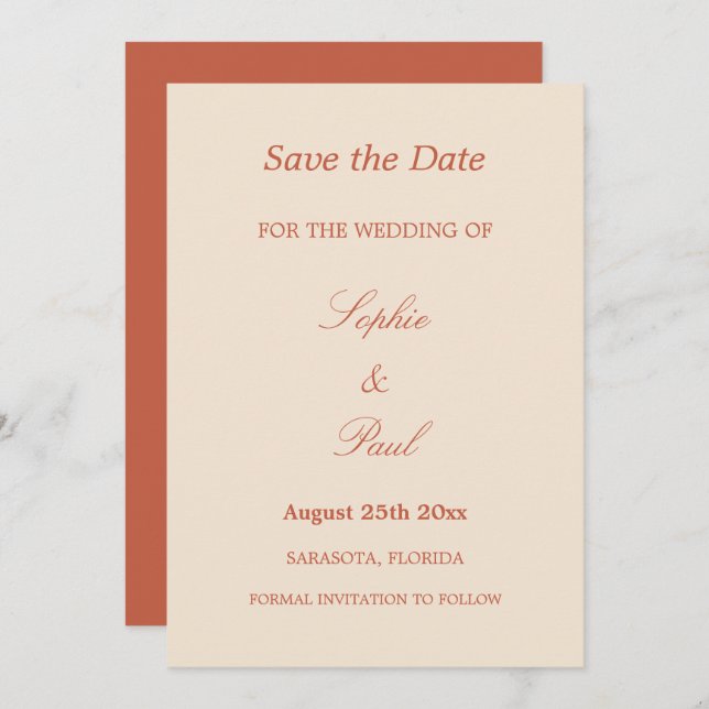 Elegant Terracotta Script Wedding Save the Date (Front/Back)