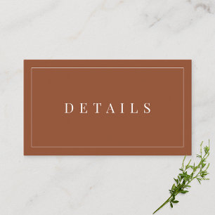 Elegant Terracotta Simple Formal Wedding Details Enclosure Card