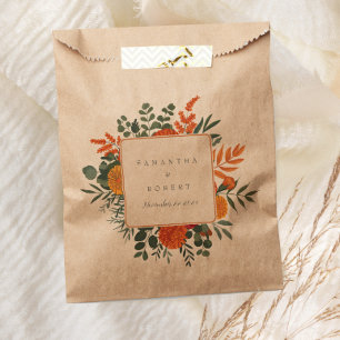 Elegant Terracotta Teal Fall Floral Border Wedding Favour Bags