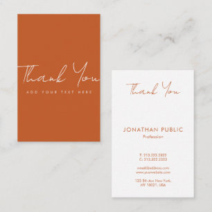Elegant Terracotta Thank You Trendy Vertical Business Card