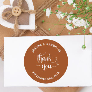 Elegant Terracotta Thank You Wedding Favour Classic Round Sticker