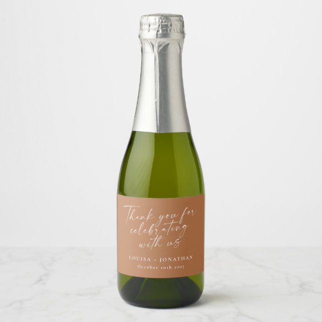 Elegant Terracotta Trendy Script Custom Thank You Sparkling Wine Label (Front)