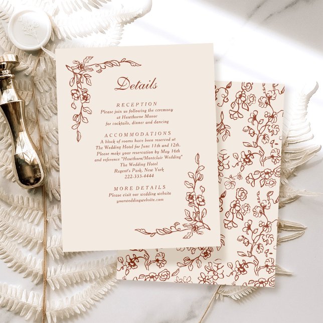 Elegant Terracotta Vintage Floral Wedding Enclosure Card (Creator Uploaded)
