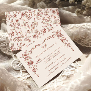Elegant Terracotta Vintage Floral Wedding RSVP Card