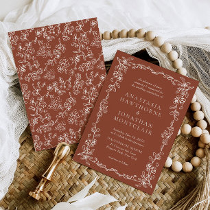 Elegant Terracotta Vintage Wedding Invitation