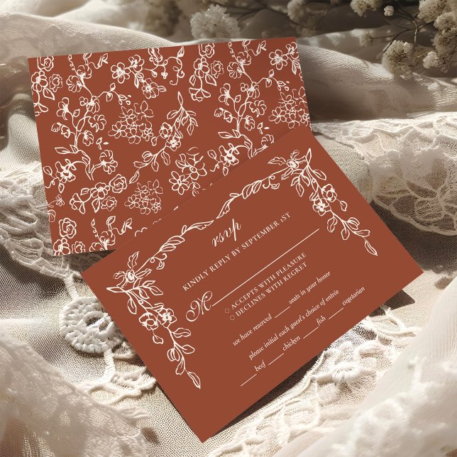 Elegant Terracotta Vintage Wedding RSVP Card (Creator Uploaded)
