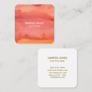 Elegant Terracotta Watercolor Fall Boho Square Business Card