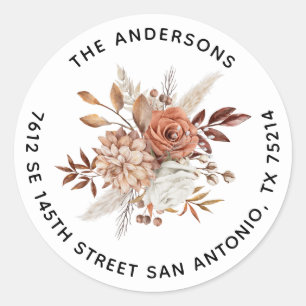 Elegant Terracotta Watercolor Floral Classic Round Sticker