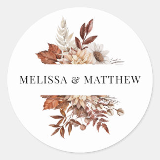 Elegant Terracotta Watercolor Floral Wedding Classic Round Sticker