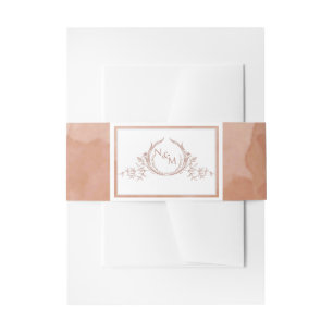 Elegant Terracotta Watercolor, Monogram Wedding Invitation Belly Band