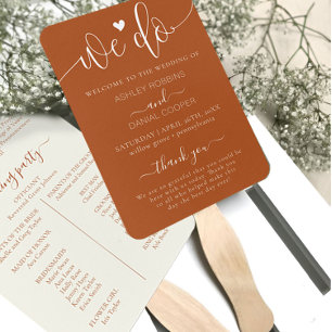 Elegant Terracotta We Do Wedding Program Hand Fan