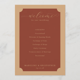 Elegant Terracotta Wedding Ceremony Schedule Programme