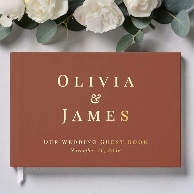Elegant Terracotta Wedding Guest Book (Elegant Terracotta Wedding Foil Guest Book)