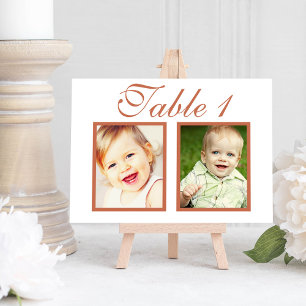 Elegant Terracotta Wedding Photo Table Number