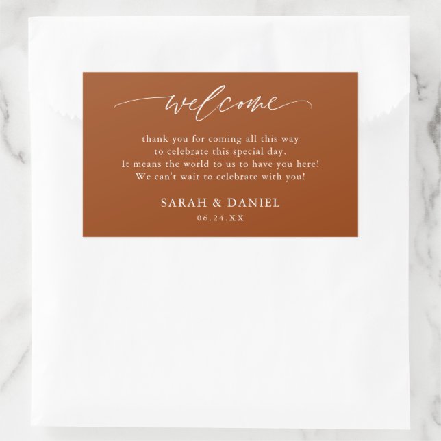 Elegant Terracotta Wedding Welcome Gift Rectangular Sticker (Bag)