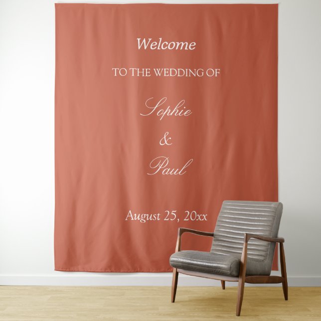 Elegant Terracotta Wedding Welcome Tapestry (In Situ)