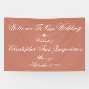 Elegant Terracotta Wedding White Names Backdrop Banner