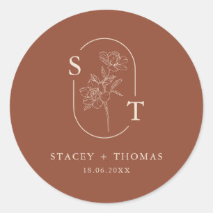 Elegant Terracotta Whimsical Wedding  Classic Round Sticker